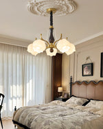 Antonia Modern Brass and Walnut Chandelier with Frosted Glass Shades