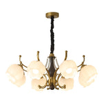 Antonia Modern Brass and Walnut Chandelier with Frosted Glass Shades