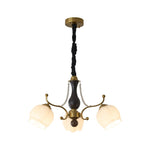 Antonia Modern Brass and Walnut Chandelier with Frosted Glass Shades