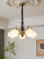Antonia Modern Brass and Walnut Chandelier with Frosted Glass Shades
