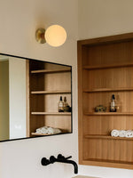Antony Flush Mount Ceiling Light in Opal Glass and Walnut
