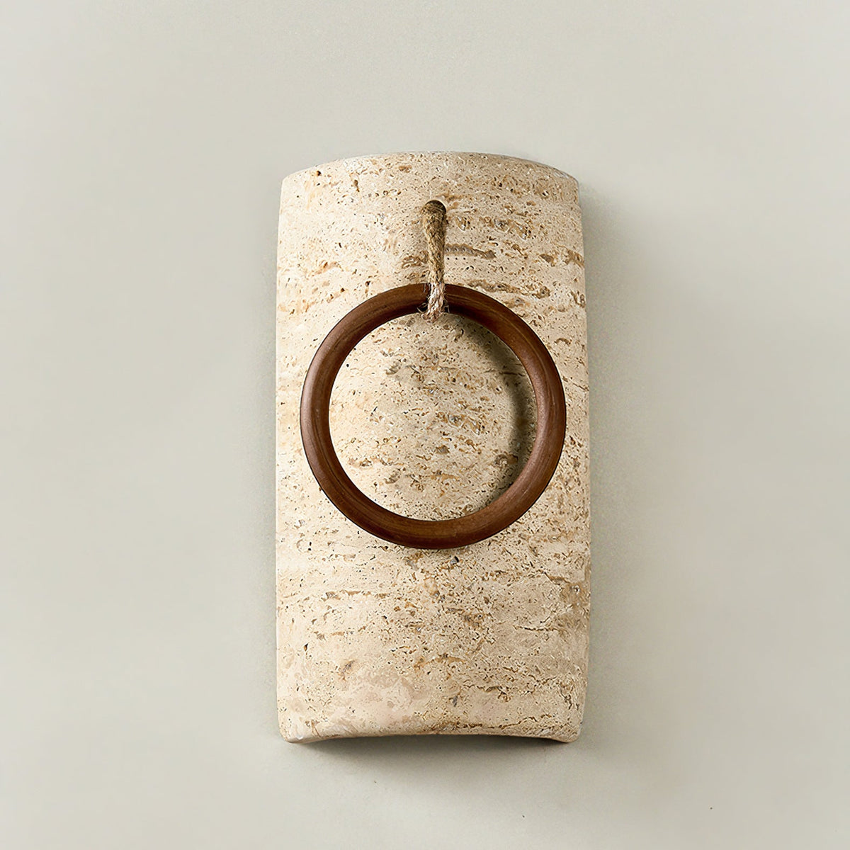 Anulo Travertine Wall Sconce with Wooden Ring Accent