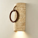 Anulo Travertine Wall Sconce with Wooden Ring Accent