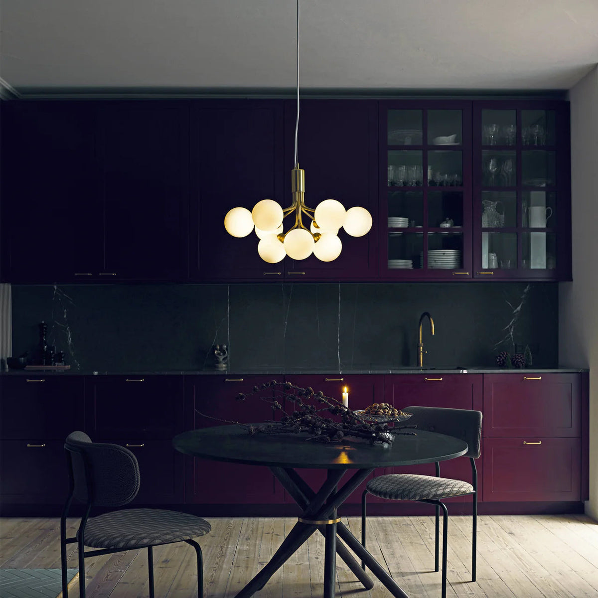 Artisan Glass Globe Cluster Chandelier in Brass or Black