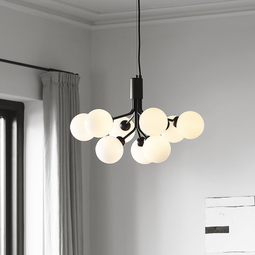 Artisan Glass Globe Cluster Chandelier in Brass or Black