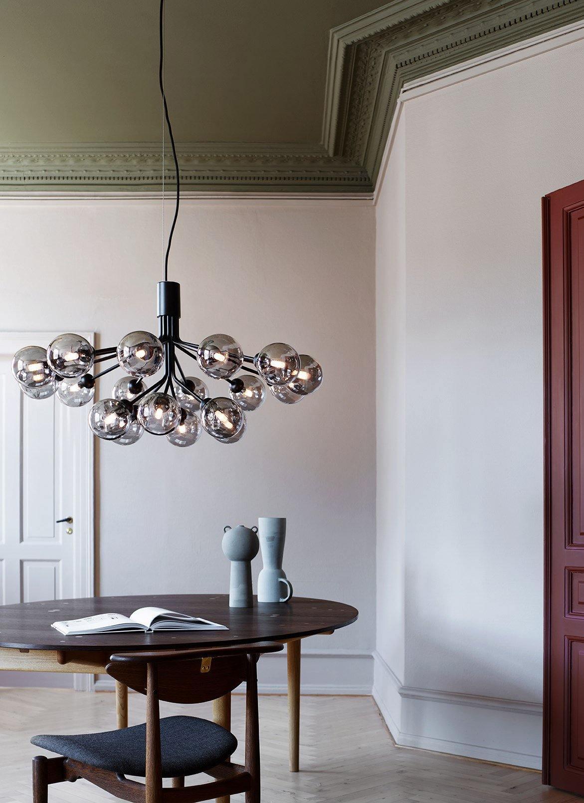 Artisan Glass Globe Cluster Chandelier in Brass or Black