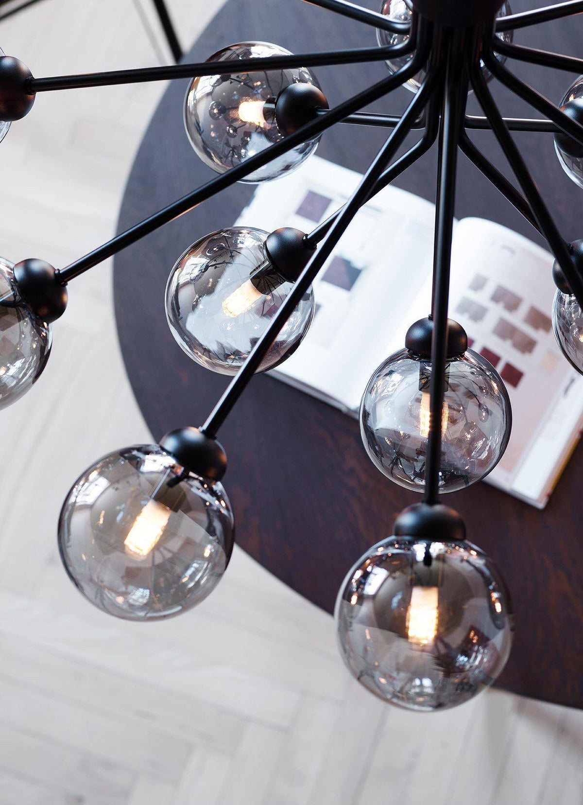 Artisan Glass Globe Cluster Chandelier in Brass or Black