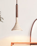 Aplomb Travertine Pendant Light – Natural Stone & Wood Minimalist Hanging Lamp