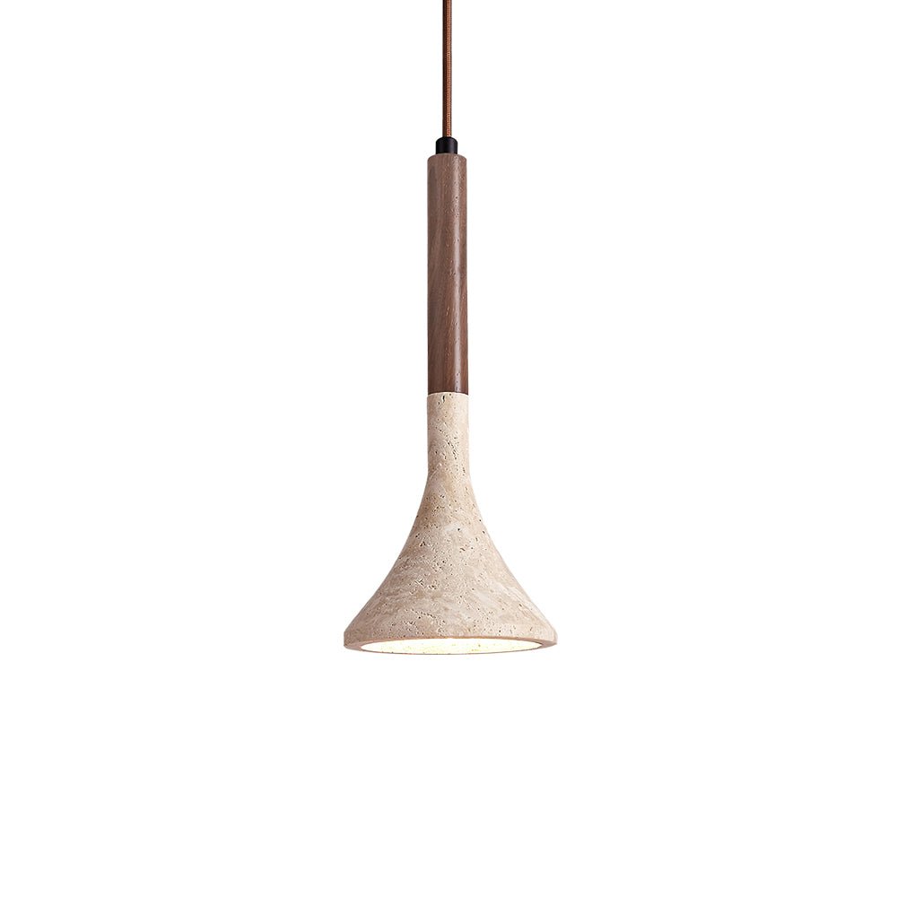 Aplomb Travertine Pendant Light – Natural Stone & Wood Minimalist Hanging Lamp