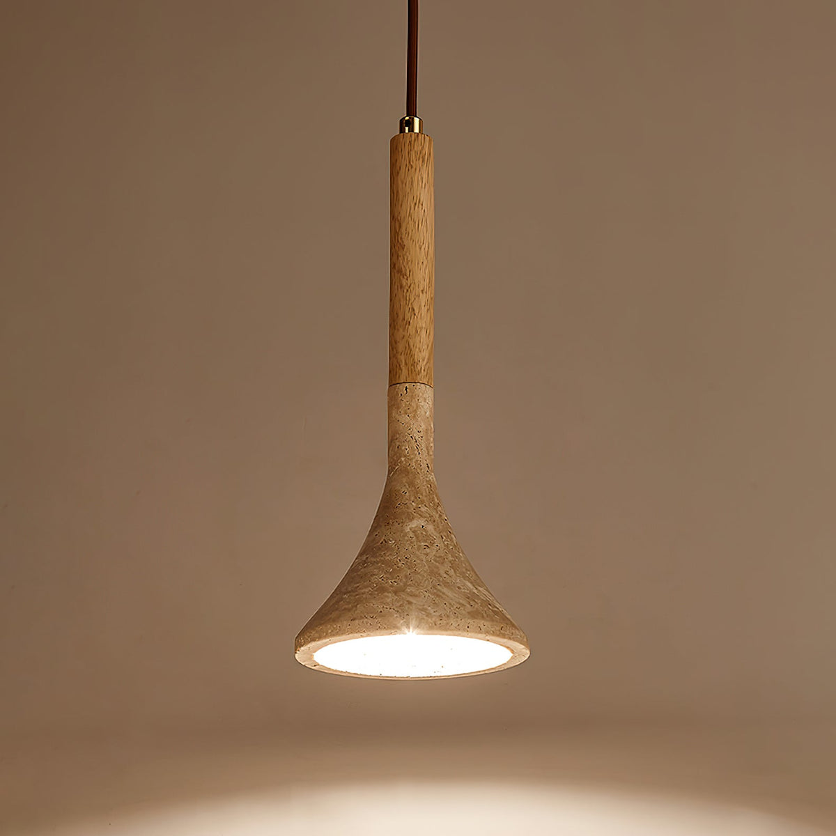 Aplomb Travertine Pendant Light – Natural Stone & Wood Minimalist Hanging Lamp