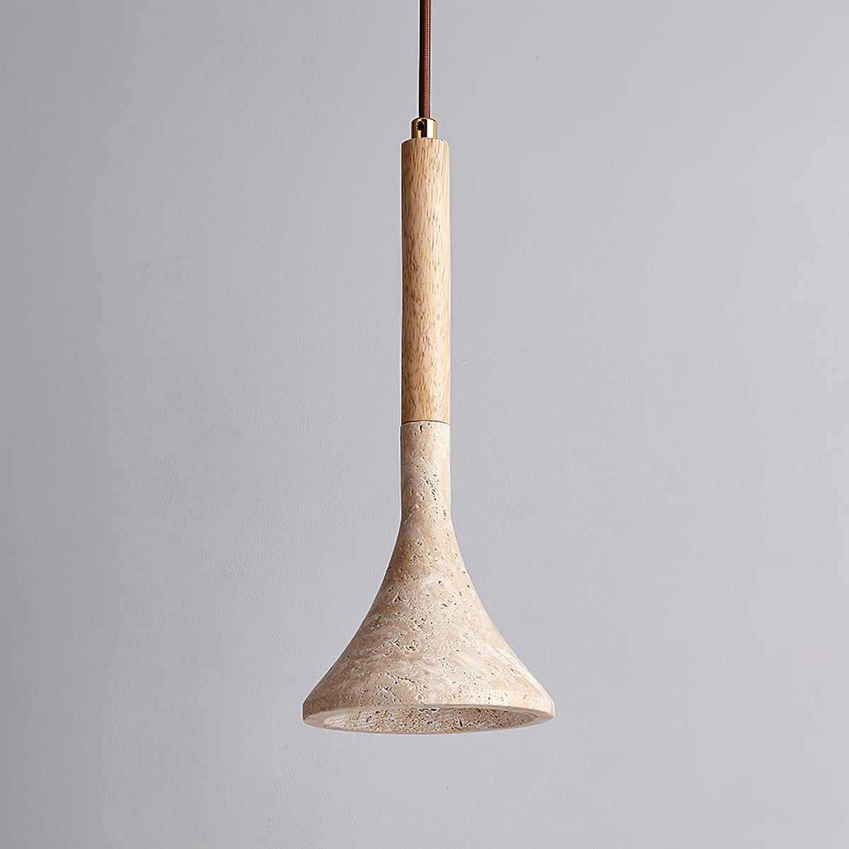 Aplomb Travertine Pendant Light – Natural Stone & Wood Minimalist Hanging Lamp