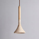 Aplomb Travertine Pendant Light – Natural Stone & Wood Minimalist Hanging Lamp