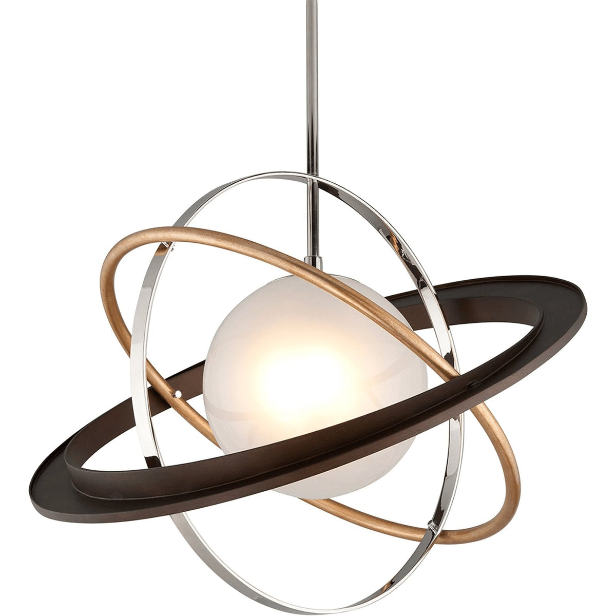 Apogee Modern Glass Pendant Light with Orbital Metal Rings