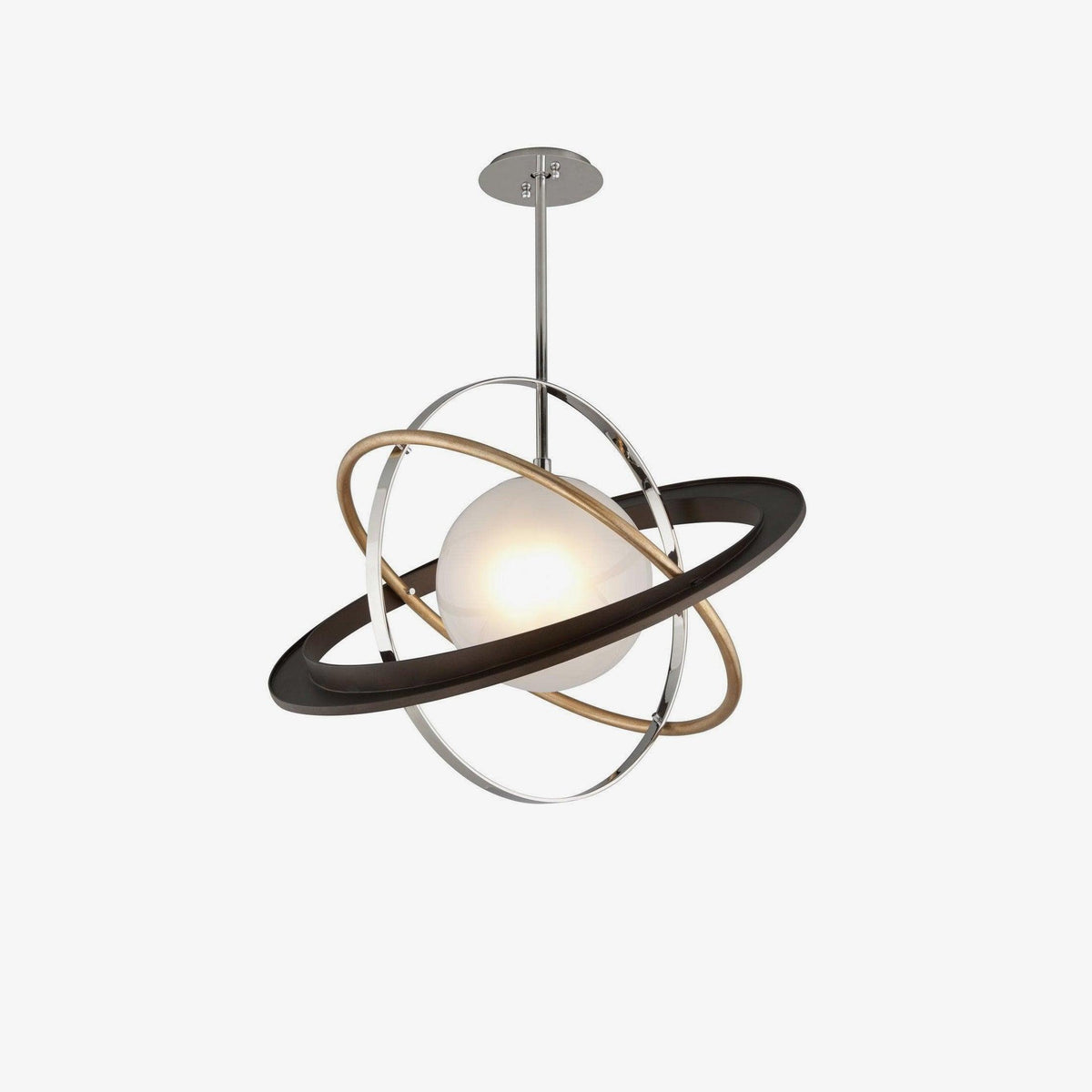 Apogee Modern Glass Pendant Light with Orbital Metal Rings