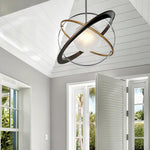 Apogee Modern Glass Pendant Light with Orbital Metal Rings