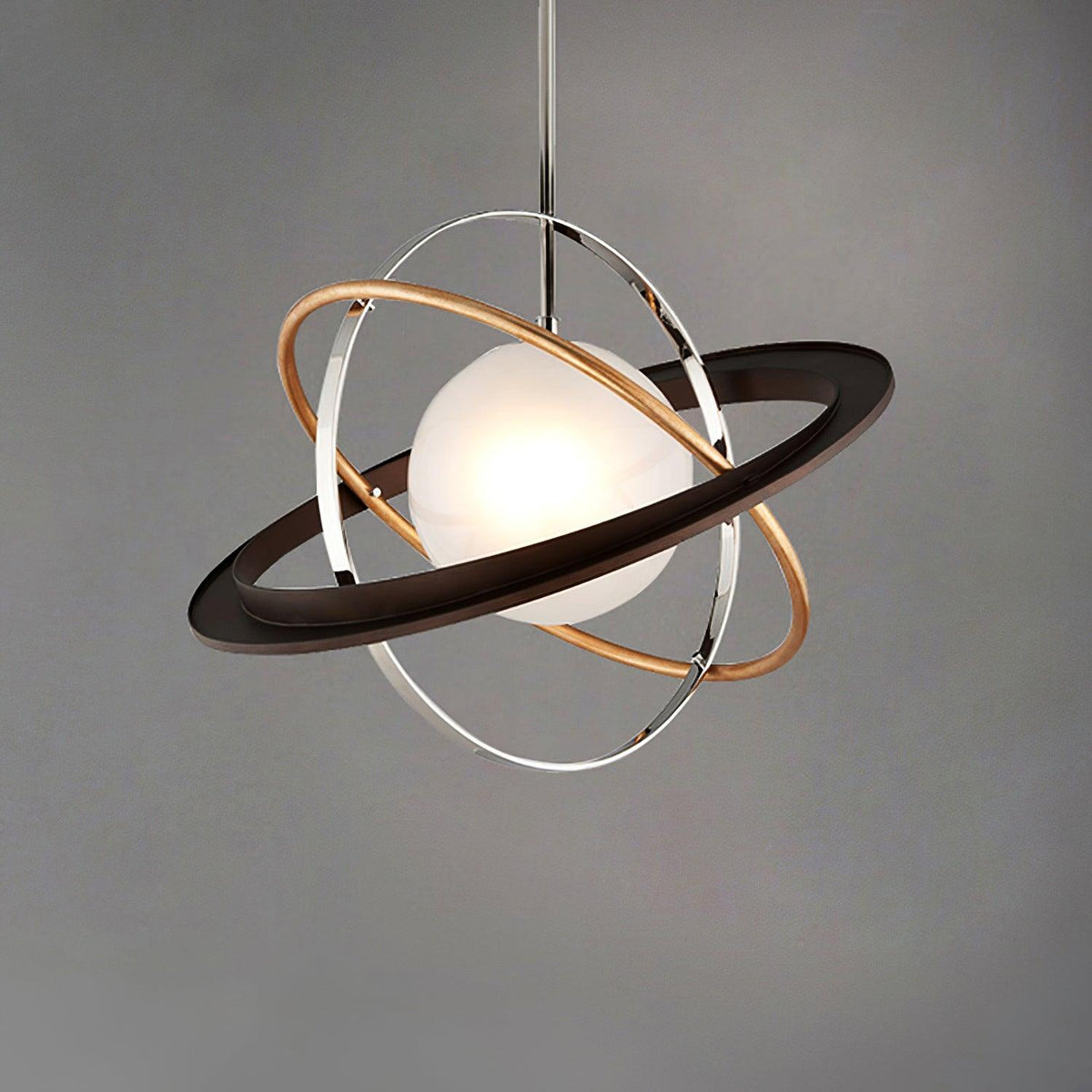 Apogee Modern Glass Pendant Light with Orbital Metal Rings