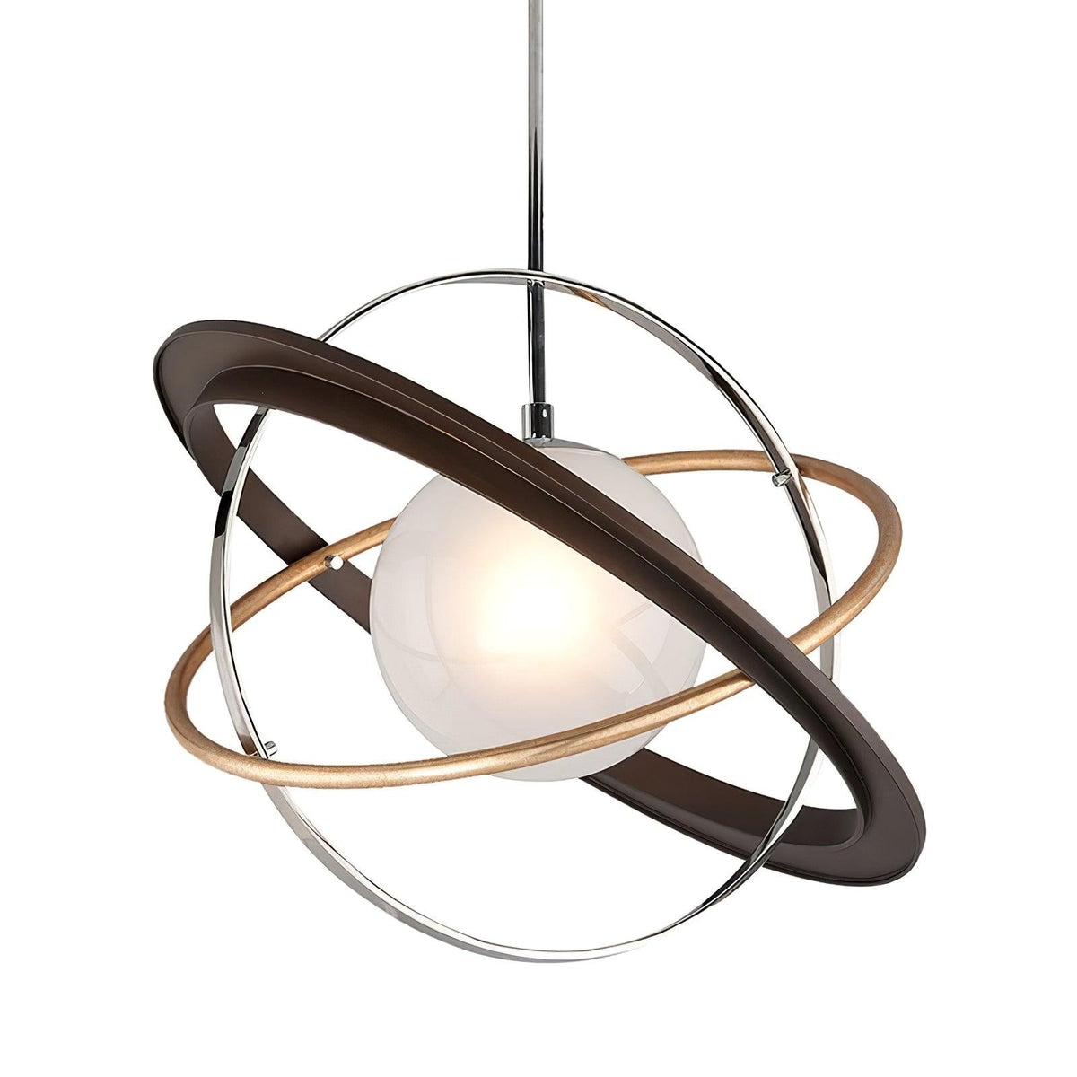 Apogee Modern Glass Pendant Light with Orbital Metal Rings