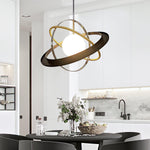 Apogee Modern Glass Pendant Light with Orbital Metal Rings