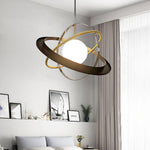 Apogee Modern Glass Pendant Light with Orbital Metal Rings