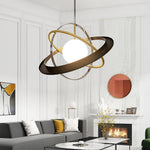 Apogee Modern Glass Pendant Light with Orbital Metal Rings