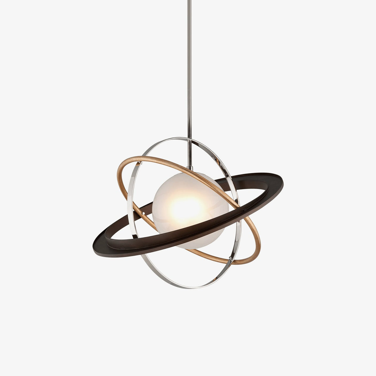 Apogee Modern Glass Pendant Light with Orbital Metal Rings