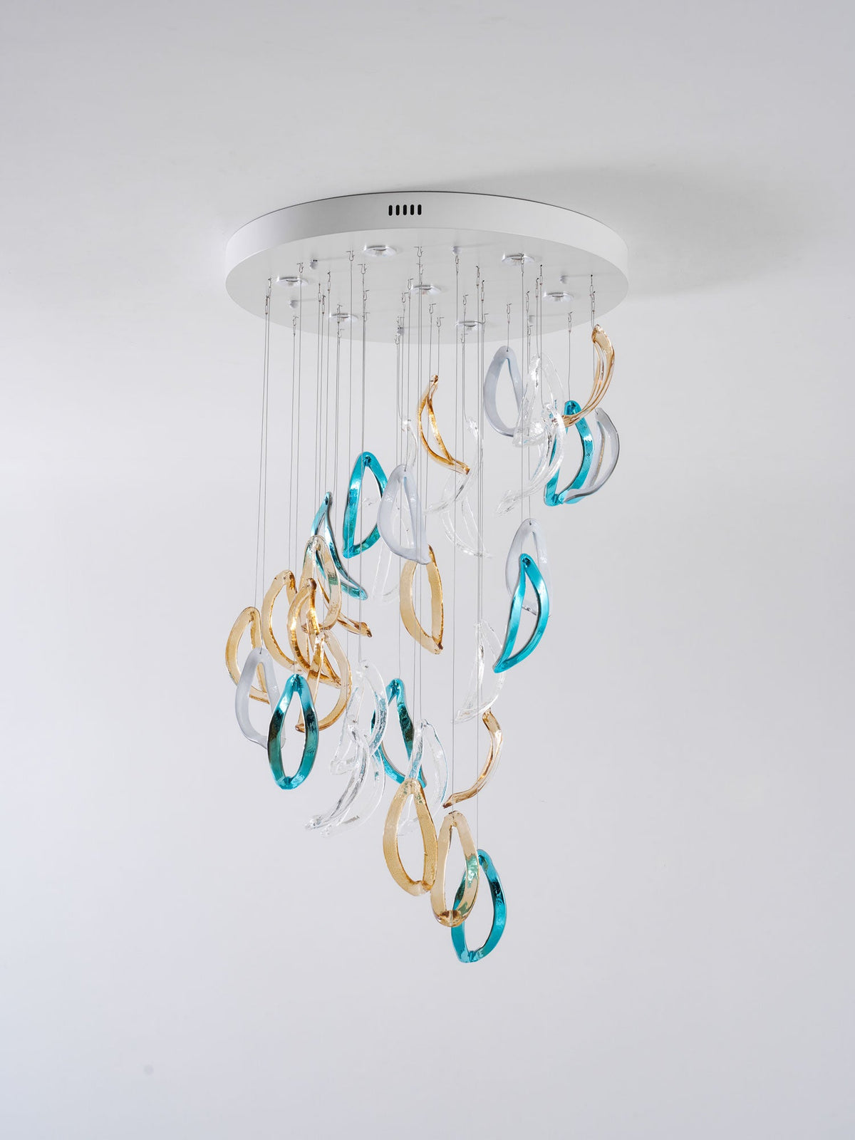 Aqua Ripple Hand-Blown Glass Art Chandelier | Custom Designer Lighting