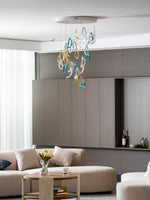 Aqua Ripple Hand-Blown Glass Art Chandelier | Custom Designer Lighting