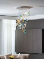 Aqua Ripple Hand-Blown Glass Art Chandelier | Custom Designer Lighting