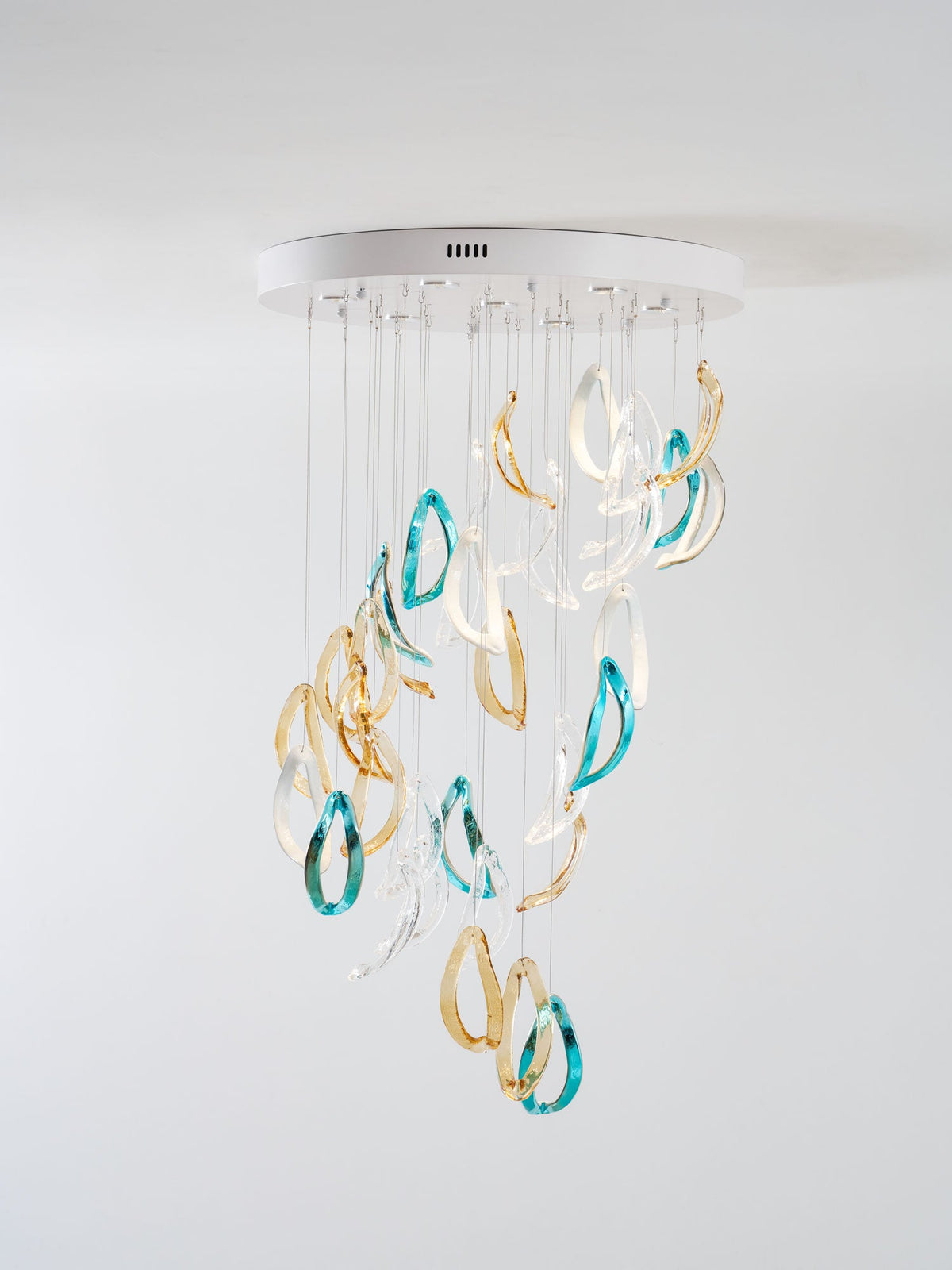 Aqua Ripple Hand-Blown Glass Art Chandelier | Custom Designer Lighting