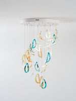 Aqua Ripple Hand-Blown Glass Art Chandelier | Custom Designer Lighting