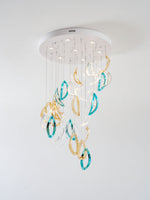 Aqua Ripple Hand-Blown Glass Art Chandelier | Custom Designer Lighting