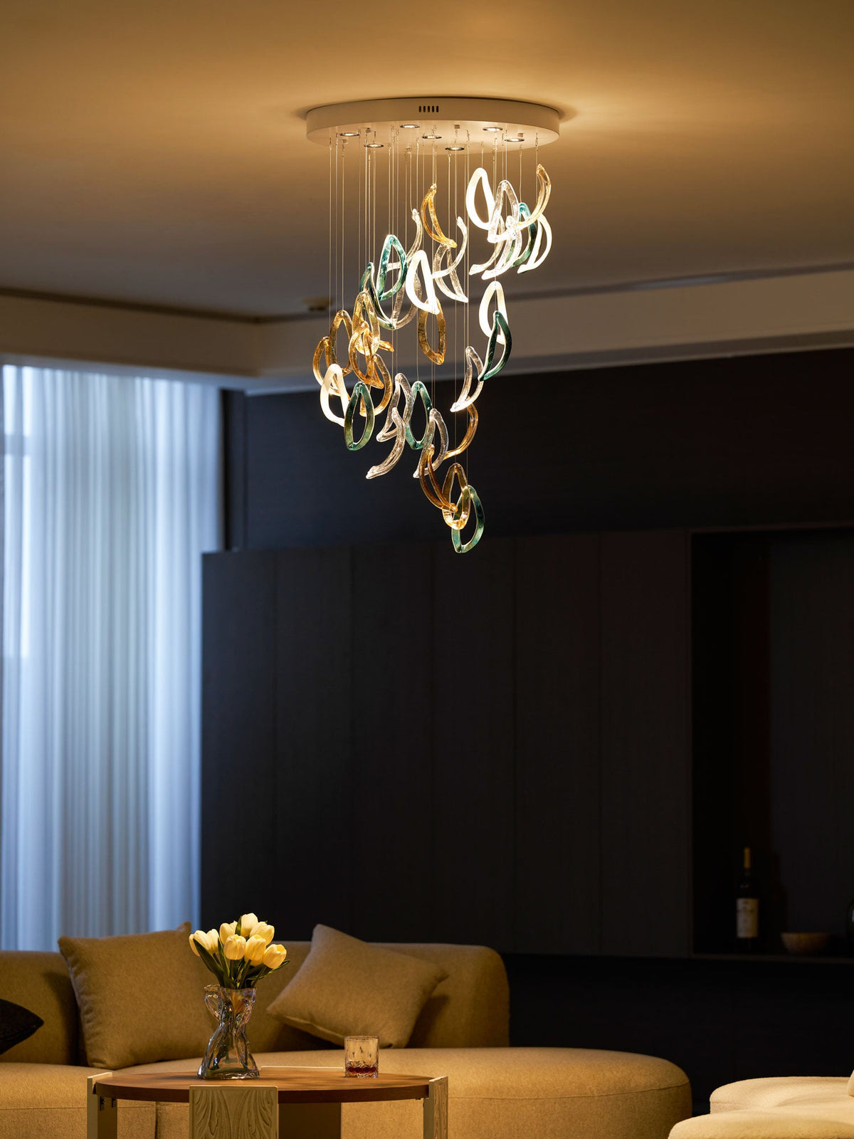 Aqua Ripple Hand-Blown Glass Art Chandelier | Custom Designer Lighting