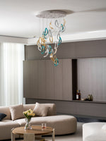 Aqua Ripple Hand-Blown Glass Art Chandelier | Custom Designer Lighting