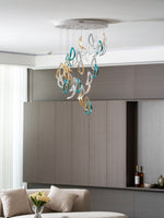 Aqua Ripple Hand-Blown Glass Art Chandelier | Custom Designer Lighting