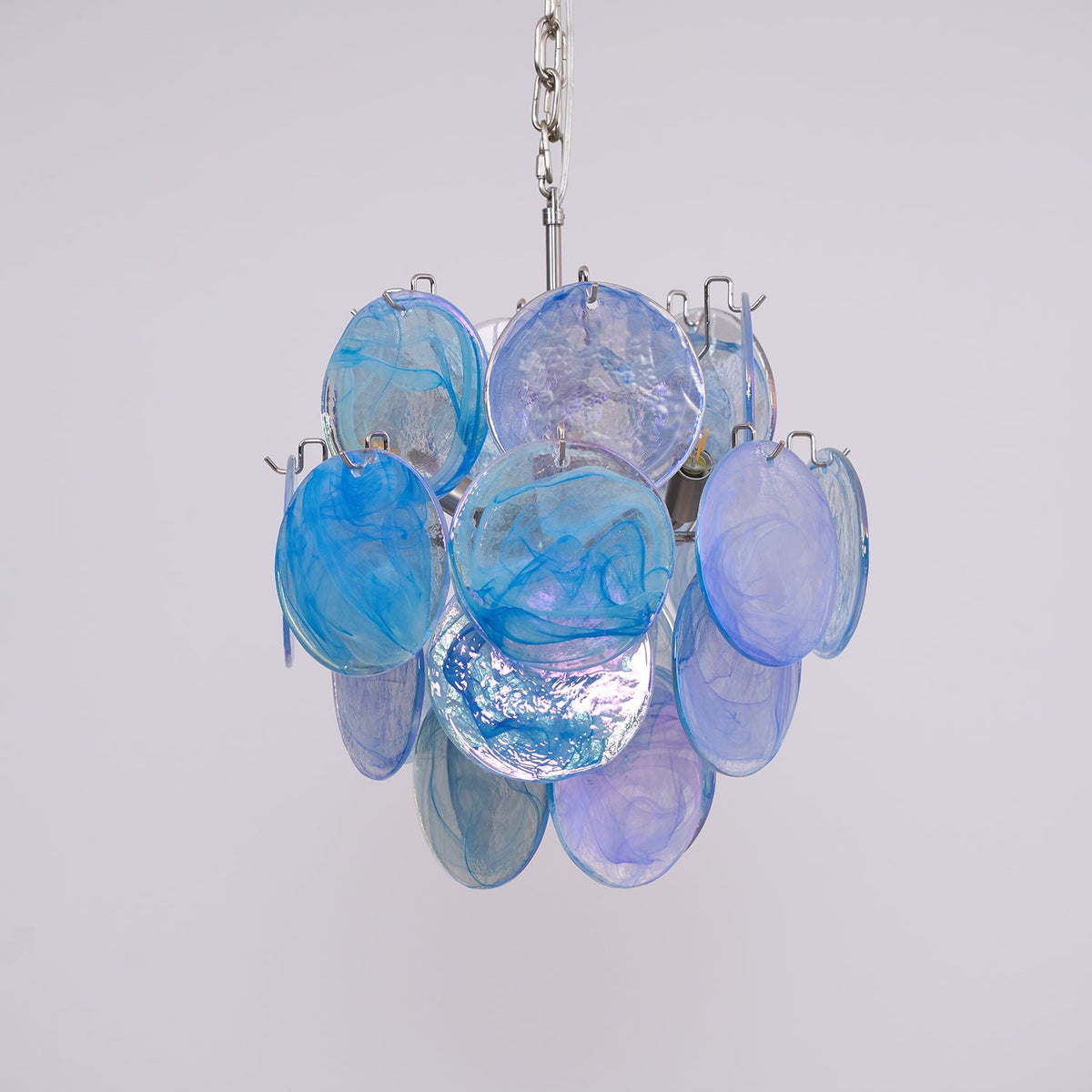 Aqua Blue Glass Disc Chandelier | Modern Murano-Style Pendant Light for Dining Room and Living Room
