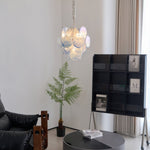 Aqua Blue Glass Disc Chandelier | Modern Murano-Style Pendant Light for Dining Room and Living Room