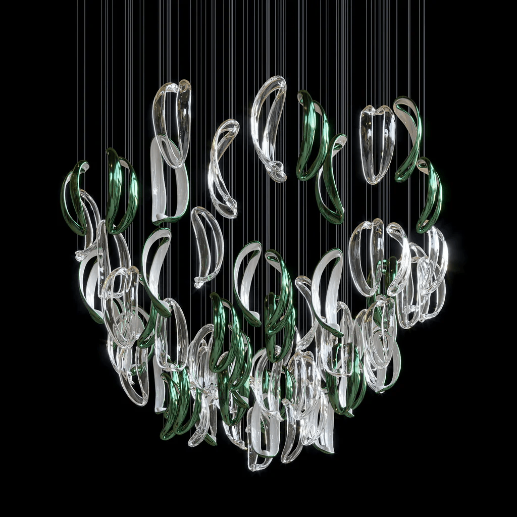 Aqua Ripple Hand-Blown Glass Art Chandelier | Custom Designer Lighting