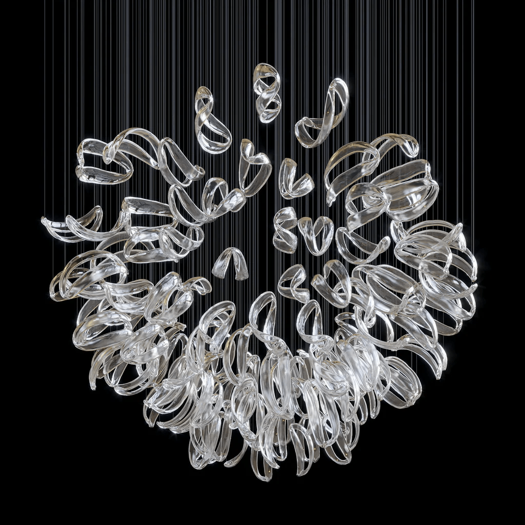 Aqua Ripple Hand-Blown Glass Art Chandelier | Custom Designer Lighting