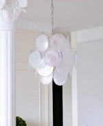 Aqua White Glass Disc Chandelier for Dining Room and Living Room
