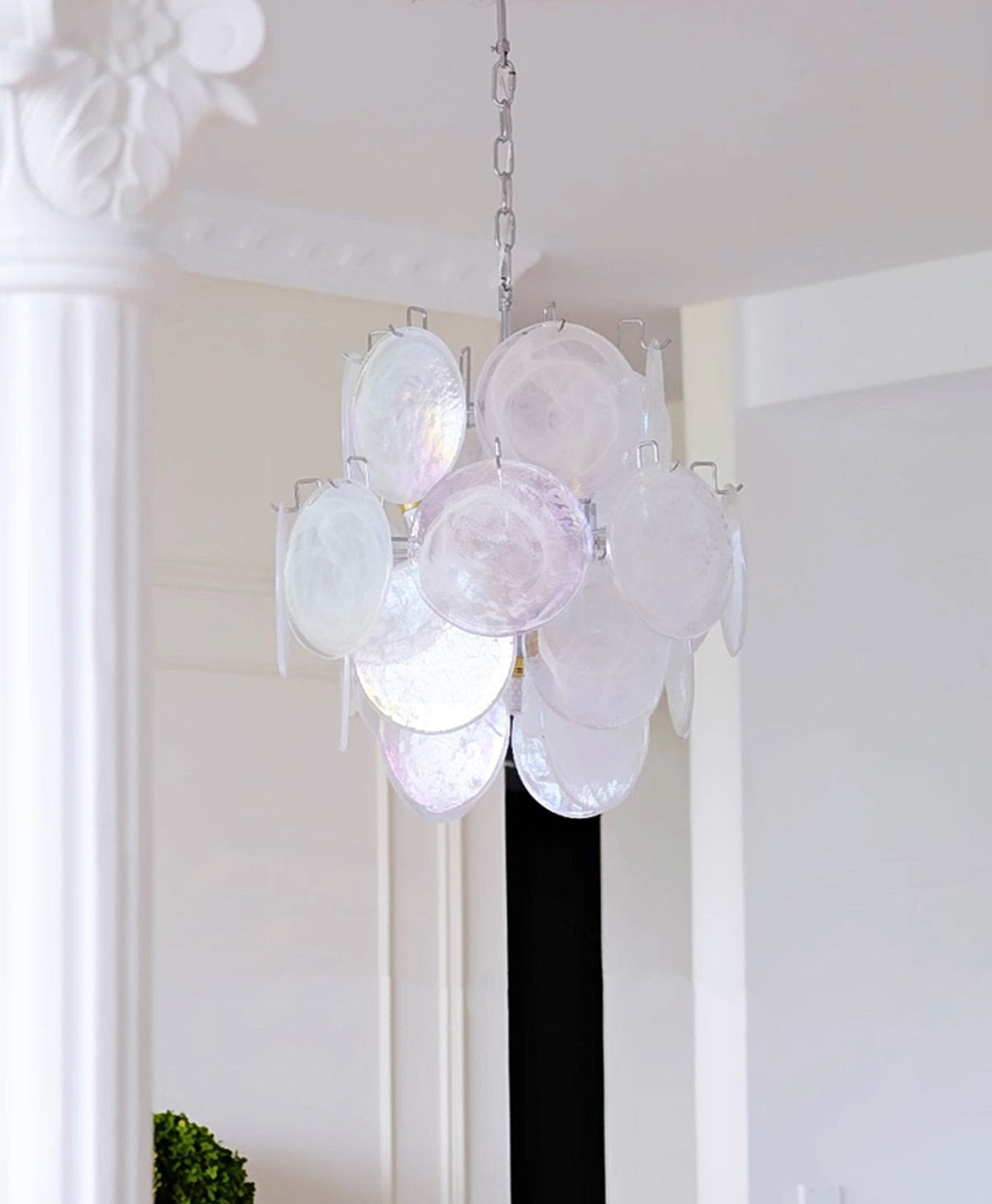 Aqua White Glass Disc Chandelier for Dining Room and Living Room