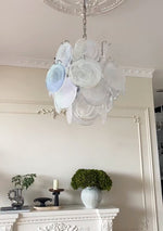 Aqua White Glass Disc Chandelier for Dining Room and Living Room