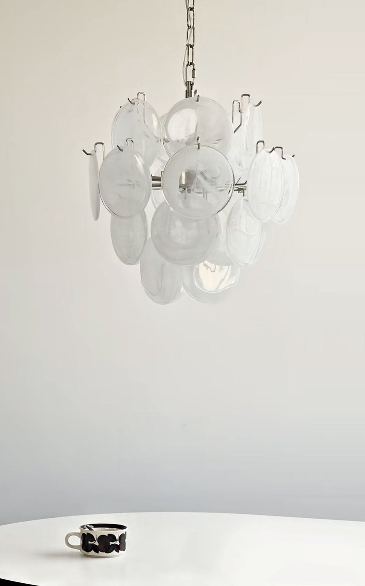 Aqua White Glass Disc Chandelier for Dining Room and Living Room
