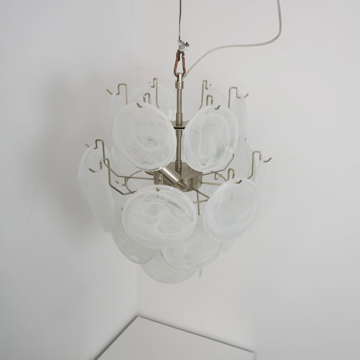 Aqua White Glass Disc Chandelier for Dining Room and Living Room