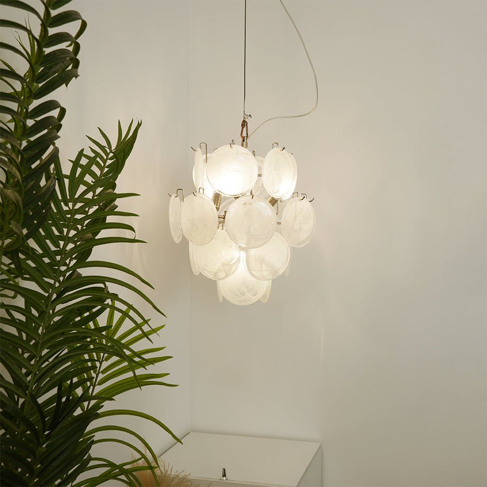 Aqua White Glass Disc Chandelier for Dining Room and Living Room
