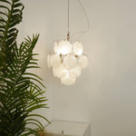 Aqua White Glass Disc Chandelier for Dining Room and Living Room