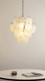 Aqua White Glass Disc Chandelier for Dining Room and Living Room