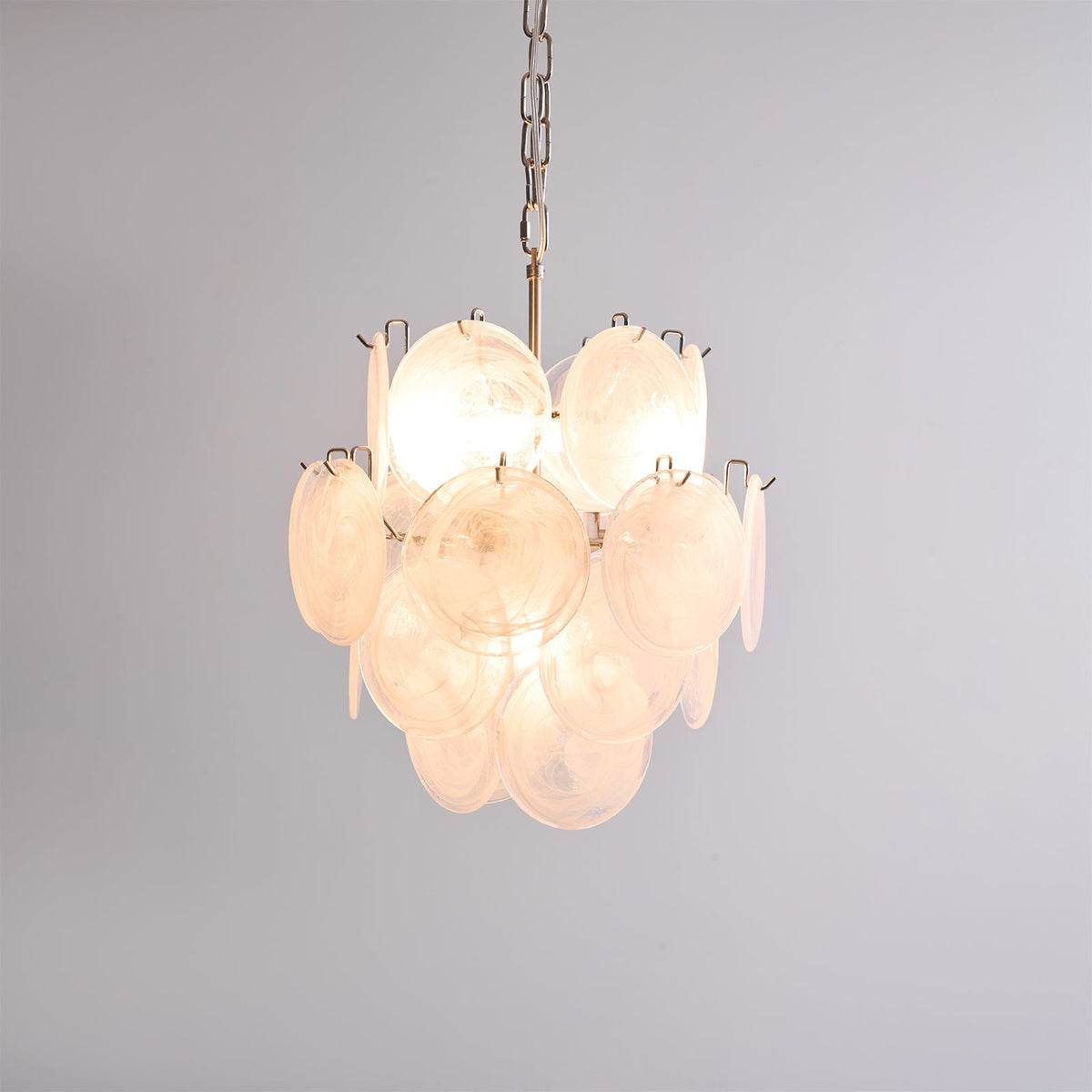 Aqua White Glass Disc Chandelier for Dining Room and Living Room
