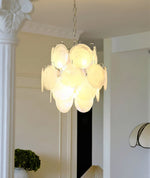 Aqua White Glass Disc Chandelier for Dining Room and Living Room