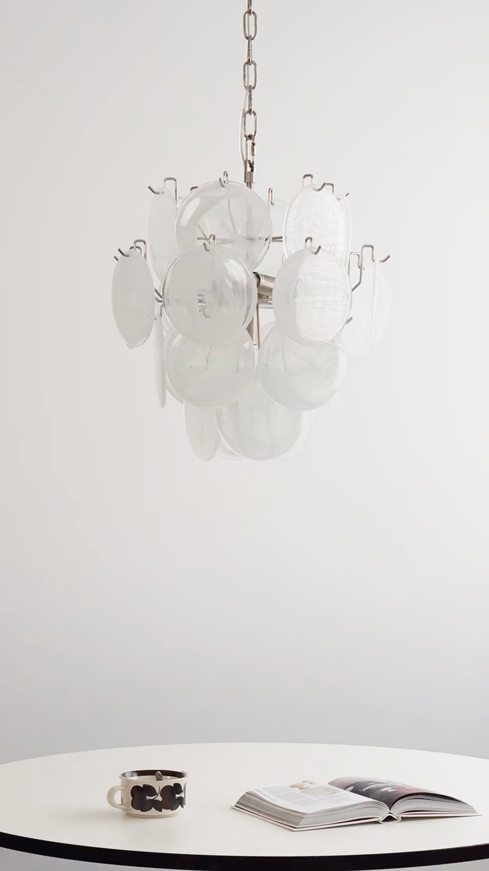 Aqua White Glass Disc Chandelier for Dining Room and Living Room