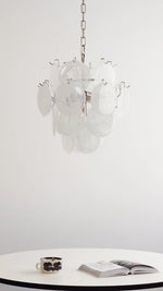 Aqua White Glass Disc Chandelier for Dining Room and Living Room